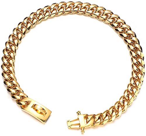 Aiyidi Robustes Hundehalsband, Edelstahl, 14 mm, 18 Karat Gold, kubanische Glieder, Training, Spazierengehen, Metall, Choke, Hundehalsband, geeignet für kleine und mittelgroße Hunde [25,4–66 cm] (45,7 cm) von Aiyidi