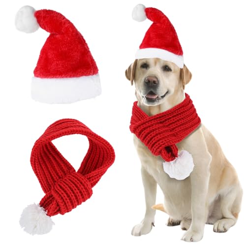 2 Stück Katzen Hunde Weihnachtskostüm Weihnachtsmütze Winter-Halswärmerschal für Hunde mit Schal,Katzenkostüm für Katzen Katzenkostüm für Kleine Hunde Katze-L von Aiyorse