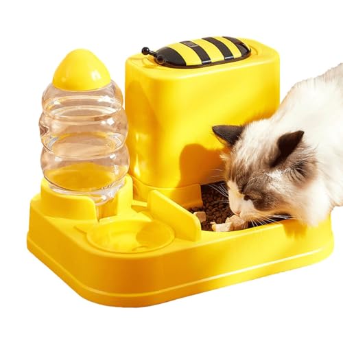 Aizuoni Futterautomaten für Hunde, Futter- und Wassernäpfe für Katzen - 2-in-1 Biene/-Schwerkraft-Trinkbrunnen für Haustiere mit Futternapf - Schwerkraft-Trinkbrunnen für Haustiere mit Futternapf für von Aizuoni