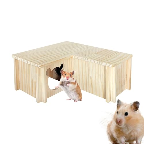 Aizuoni Hamsterhaus aus Holz, Hamsterversteck mit Mehreren Kammern,3-Zimmer-Versteck für große Hamster mit Mehreren Kammern - Kleintier-Tunnelspielzeug, Kammerlabyrinth, Hamsterversteck für Hamster, von Aizuoni