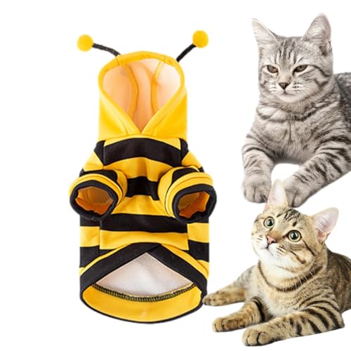 Aizuoni Haustier-Biene-Halloween-Kostüm,Hunde-Kapuzenpullover, Bienenkostüm, Niedlicher Welpenmantel Mit Kapuze, Weihnachts-Outfits, Lustige Outfits, Kleidung Für Mittelgroße Kätzchen, Kleine Hunde von Aizuoni