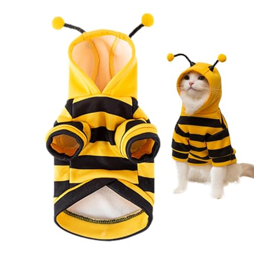 Aizuoni Haustier-Biene-Halloween-Kostüm,Hunde-Kapuzenpullover, Bienenkostüm, Niedlicher Welpenmantel Mit Kapuze, Weihnachts-Outfits, Lustige Outfits, Kleidung Für Mittelgroße Kätzchen, Kleine Hunde von Aizuoni