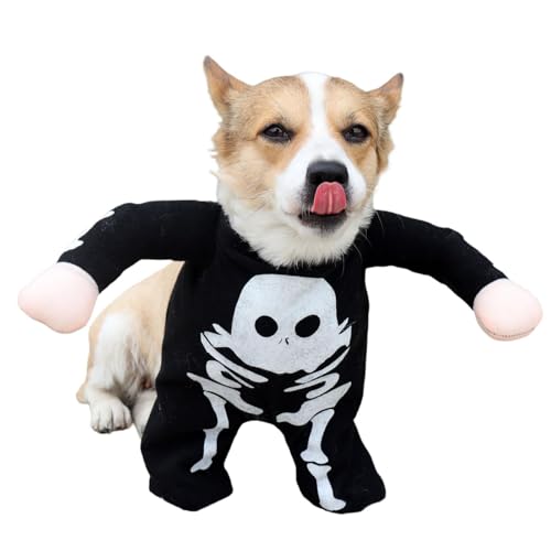 Aizuoni Hundeskelett-Halloween-Kostüm,Skelett-Hundekostüm, Halloween-Kostüm für Hunde, leuchtet im Dunkeln, Totenkopf-Kleidung, Haustierkostüme, Halloween-Kostüm, originelles Hunde-Outfit für von Aizuoni