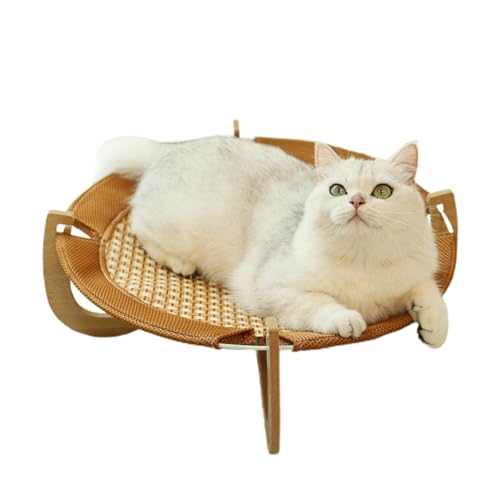 Aizuoni Katzen-Rattan-Matratze, Rattan-Haustierbett - Atmungsaktive Katzenkühlmatte aus natürlichem Rattan,Kratzfestes, abnehmbares Haustierzubehör, Katzenhochbett mit Holzsockel für Katzen, Welpen, von Aizuoni