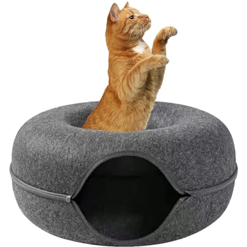 Aizuoni Katzenbett Tunnel, Donut-katzentunnel Für Katzen -Katzen Höhle, Atmungsaktives, Kratzfestes Katzenhöhlenbett Aus Filz, Rundes Katzenbett,Waschbares Katzentunnel-Spielzeug, Katzenhöhlen, von Aizuoni