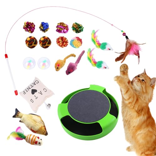 Aizuoni Katzenspielzeug mit Federstab, Katzen-Teaser-Stick - Interaktives Kätzchen-Teaser-Spielzeug mit Aufsätzen,Kreatives Katzen-Innenspielzeug für aktive Spielübungen für Katzen im Innen- und von Aizuoni