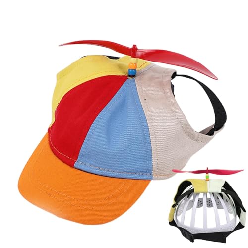 Aizuoni Propeller Hut, Propeller Mütze Hund, Mütze Mit Propeller, Hundepropellermütze, Welpen-Baseballmütze Mit Ohrlöchern, Hundemütze, Regenbogen-Helikopter-Zylinder Für Welpen, Katzen von Aizuoni