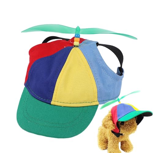 Aizuoni Propeller Mütze Für Haustiere, Outdoor-Sporthüte Für Haustiere Mit Ohrlöchern,Baseballmütze, Haustiermütze, Regenbogen-Helikopter-Zylinder Für Sport, Reisen, Haustierbedarf von Aizuoni