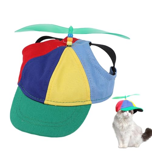 Aizuoni Propeller Mütze Für Haustiere, Outdoor-Sporthüte Für Haustiere Mit Ohrlöchern,Baseballmütze, Haustiermütze, Regenbogen-Helikopter-Zylinder Für Sport, Reisen, Strand, Haustierbedarf von Aizuoni