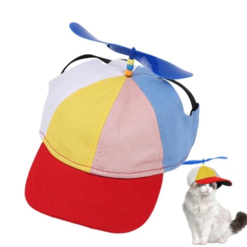 Aizuoni Propeller Mütze Für Haustiere, Outdoor-Sporthüte Für Haustiere Mit Ohrlöchern,Baseballmütze, Haustiermütze, Regenbogen-Helikopter-Zylinder Für Sport, Reisen, Strand, Haustierbedarf von Aizuoni