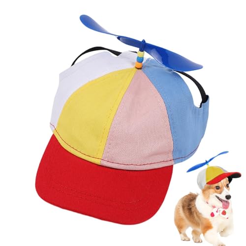 Aizuoni Propeller Mütze Für Haustiere, Outdoor-Sporthüte Für Haustiere Mit Ohrlöchern,Baseballmütze, Haustiermütze, Regenbogen-Helikopter-Zylinder Für Sport, Reisen, Strand, Haustierbedarf von Aizuoni