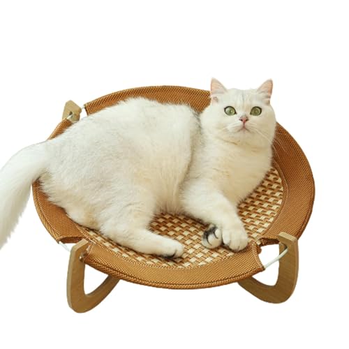 Aizuoni Rattan-Katzenbett, Katzen-Rattan-Matratze,Atmungsaktive Katzenkühlmatte aus natürlichem Rattan | Abnehmbares Hochbett für Katzen, Holzsockel, Sommermatratze, Haustierbedarf für drinnen und von Aizuoni