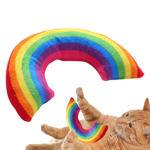 Aizuoni Regenbogen-Katzenspielzeug,Weiches Katzenspielzeug, Plüsch-Regenbogen-Katzenkissen | Katzenspielzeug für Hauskatzen, interaktives Kauspielzeug zum Zahnen der Katze, Katzenkissenspielzeug mit von Aizuoni