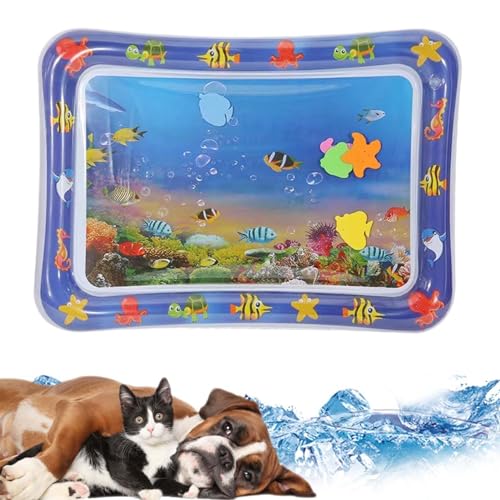 Aizuoni Sensorische Wasserspielmatte Für Katzen, Wassermatte Für Katzen, Water Sensor Mat, Wasser-spielmatte Für Katze Und Hund, Verdickte Wassersensorische Spielmatte Mit Fisch Zum Spielen von Aizuoni