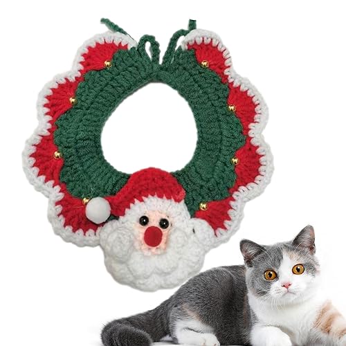 Aizuoni Strickendes Katzenhalsband | Weihnachtsstrickhalsband für Katzen,Weihnachtlich gestrickter Kragenschal mit Glockenanhänger für Katzen, Hunde, mittelgroße Haustiere von Aizuoni