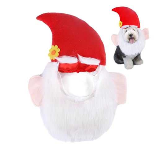 Aizuoni Weihnachtsmütze für Haustiere, Weihnachtsmannmütze für Hunde - Weihnachtsmann-Hundemütze mit süßer Blume und realistischem Plüschbart | Haustier-Kopfbedeckung, verstellbares, bequemes von Aizuoni