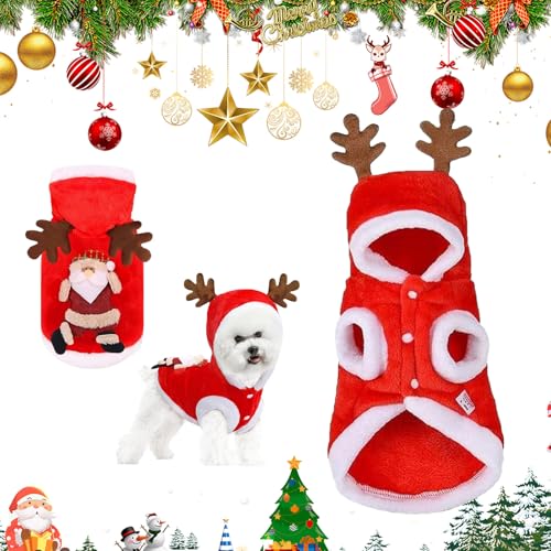 Ajuanbazha Weihnachten Hundekostüm, Pet Hoodies Hundekostüm Weihnachten, Warmer Wintermantel Weihnachtskostüm für Hunde, Weihnachtskostüm Katze für Hund Neujahr Lustige Anzieh Party (L) von Ajuanbazha