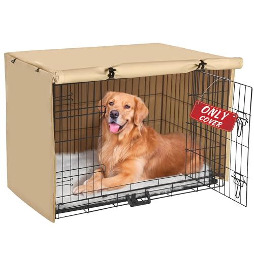 Akinerri Abdeckung für Hundekäfige, doppelte Tür, wasserdicht, für 61 cm große Hundekäfige, Beige von Akinerri