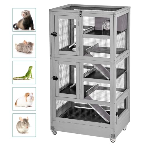 Akinerri Großer Meerschweinchenkäfig,5 Levels Hölzerner Frettkäfig mit Rädern, Chinchilla Käfig Upgrade Metallrahmen Rattenkäfig für Indoor Outdoor (5 Level) von Akinerri