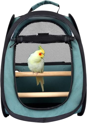 Akinerri Vogel-Reisetasche, kleine Vogel-Reisetasche, transparent, atmungsaktiv, Reisekäfig für Vögel, Papageien, inklusive Sitzstange und Bodenablage von Akinerri