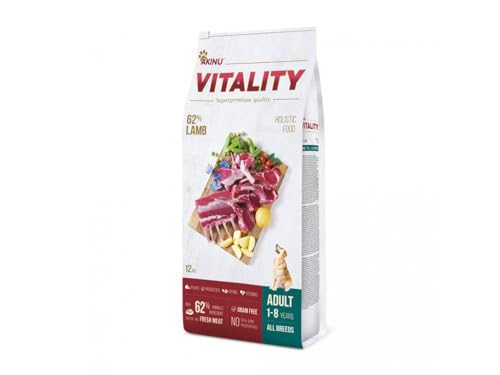 Akiinu Vitality Hund Futter hypoallergen Lamm 12kg - Hypoallergisches, Proteinreiches Trockenfutter für Erwachsene Hunde, Glutenfrei, Getreidefrei, Leicht Verdaulich, Premium Qualität von Akinu