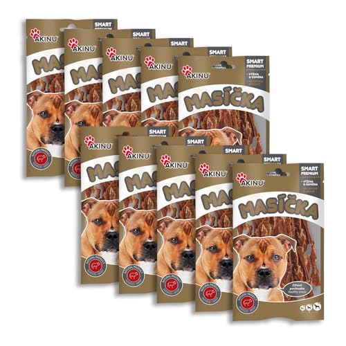 Akinu Hundeleckerli Rinderstrips – Getreidefreie Hunde Leckerlis – 10er Pack (10 x 75 g) – Hoher Fleischanteil, Natürliche Belohnung für Vitalität – Dog Treats von Akinu