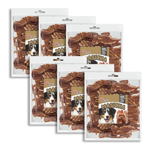 Akinu Hundeleckerli Rindstrips – Getreidefreie Hunde Leckerlis für Training oder als Snack – 6er Pack (6 x 300 g) – Hoher Fleischanteil, Natürliche Belohnung für Vitalität – Dog Treats von Akinu