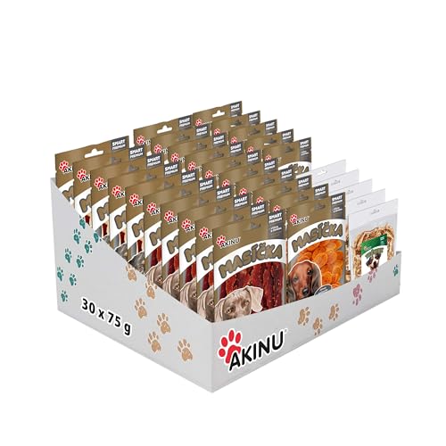 Akinu MULTIBOX Fleisch für Hunde – Premium Leckerbissen (Huhn, Ente, Rind, Lamm, Fisch) – 30er Pack - 30x75g - Nährstoffreiche Snacks für gesunde Ernährung von Akinu