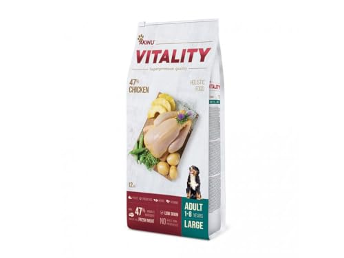 Akinu Vitality Hund Futter erwachsen groß Huhn 12kg - Holistisches Superpremium Trockenfutter für Große Hunde, Glutenfrei, Proteinreich, Getreidearm, Frisches Huhn, Mit Vitaminen und Prebiotika von Akinu