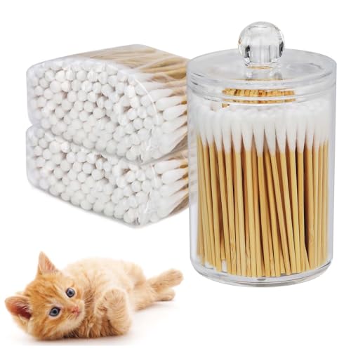 AkoSlale Q Tips, Bambus-Wattestäbchen für Ohren, Q-Tipps für Ohren mit Halter, Katzen- und Hundeohrenreiniger, Wattestäbchen, Q-Tipps für Make-up, 200 Stück von AkoSlale