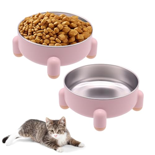 Katzennapf aus Edelstahl, rutschfestes und erhöhtes Design, langlebiges HIPS-Material, auslaufsicher, spülmaschinenfest, perfekt für Katzen und kleine Hunde, leicht zu reinigen (Rosa, 2 Stück) von AkoSlale