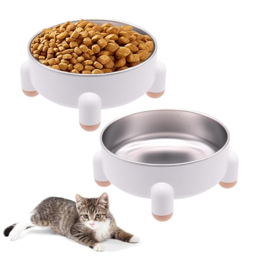 Katzennapf aus Edelstahl, rutschfestes und erhöhtes Design, langlebiges HIPS-Material, auslaufsicher, spülmaschinenfest, perfekt für Katzen und kleine Hunde, leicht zu reinigen (Weiß, 2 Stück) von AkoSlale