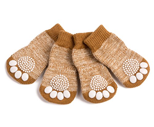 Akopawon Antirutschsocken Hunde Katzensocken 4 Stück Pfotenschutz Haftsocken für Drinnen, Haustier Hunde Katzensocken mit Gummiverstärkung, Größe S - 3XL Passend für Hunde von 1-22,5 kg von Akopawon