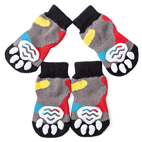 Akopawon Antirutschsocken Hunde Katzensocken 4 Stück Pfotenschutz Haftsocken für Drinnen, Haustier Hunde Katzensocken mit Gummiverstärkung, Größe S - 3XL Passend für Hunde von 1-22,5 kg von Akopawon