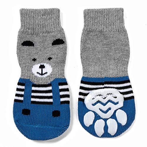 Akopawon Antirutschsocken Hunde Katzensocken 4 Stück Pfotenschutz Haftsocken für Drinnen, Haustier Hunde Katzensocken mit Gummiverstärkung, Größe S - 3XL Passend für Hunde von 1-22,5 kg von Akopawon