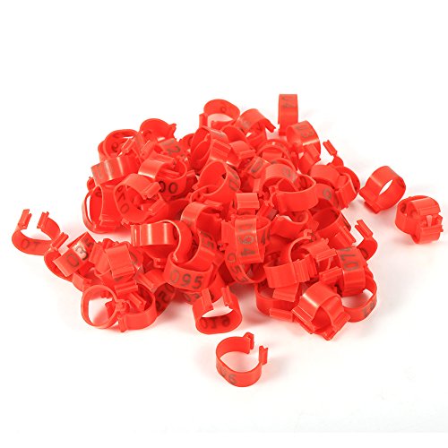 100 PCS 16mm Volaille Jambes, 100PCS/Bag 16MM 001-100 Numbered Plastic Poultry Chickens Rouge en Plastique Poulets Canards Oie Cuisse Anneaux Oiseau Numéroté Pied Anneau Clip sur la Jambe(Ro von Akozon