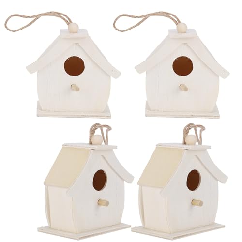 Akozon 4-teiliges Mini-Vogelhaus-Set aus Holz – Bezaubernde Vogelnester, Hängende Ornamente mit Seil für Gärten, Balkon und Innenhof Im Freien von Akozon