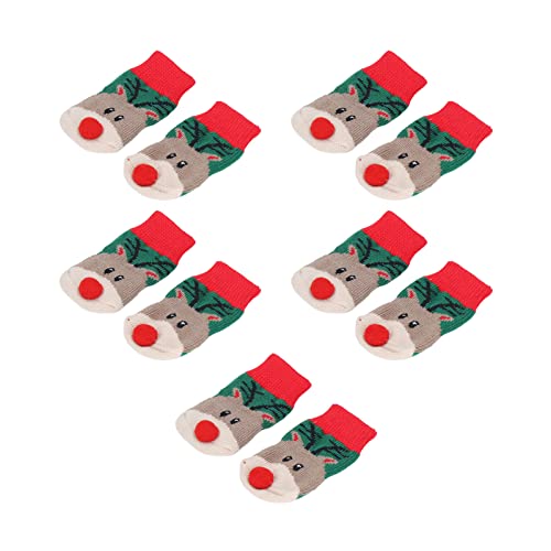 Akozon 5 Sets Hundesocken, Modisches Elchmuster, Schmutzabweisend, Dehnbar, Warm, Haustierpfotenschutz für Hunde, Katzen, Haustiere (L) von Akozon