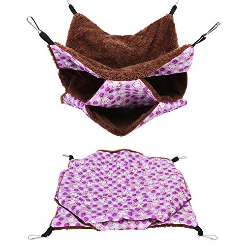 Akozon Dreilagige Warme Hängematte für Kleine Haustiere, Hängebett, Schlafsack für Hamster, Zuckervergolder, Eichhörnchen, Dreilagig, Klein (Purple) von Akozon