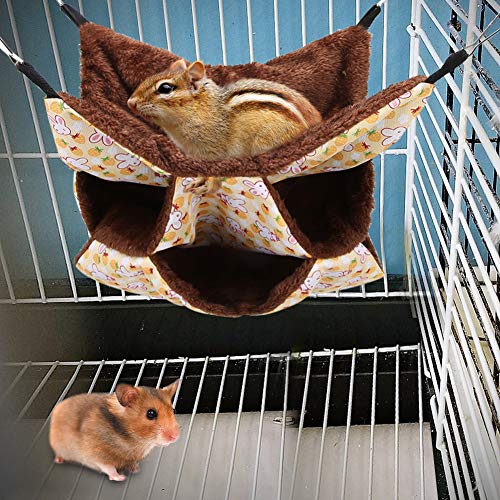 Akozon Dreilagige Warme Hängematte für Kleine Haustiere, Hängebett, Schlafsack für Hamster, Zuckervergolder, Eichhörnchen, Dreilagig, Klein (YELLOW) von Akozon