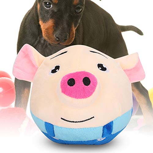 Akozon Hüpfender Sprungball für Haustiere, Cartoon-Schwein, Puppenball, USB, Elektrische Interaktion, Waschbar, Singen, Niedliches Hüpfendes Schwein in Blauer Kleidung (springendes von Akozon