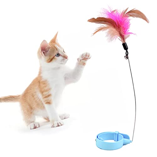 Akozon Katzen-Federhalsband Ornamentss, Verstellbares, Flexibles, Lustiges, Interaktives Katzen-Federstab-Halsband mit Glocke Zum Spielen Im Innenbereich, Rosa, Professionelles Zubehör von Akozon