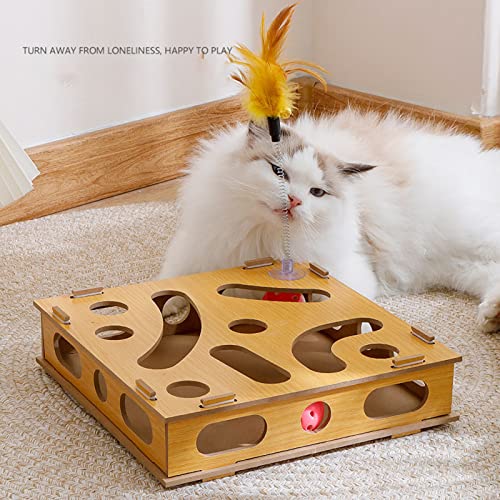 Akozon Katzen-Ornamente, Puzzle-Box, Krallenschleifen, Interaktive, Interessante Katzen-Spielbox mit Katzen-Stäbchen und Glockenball, Professionelles Zubehör für den Einsatz von Akozon