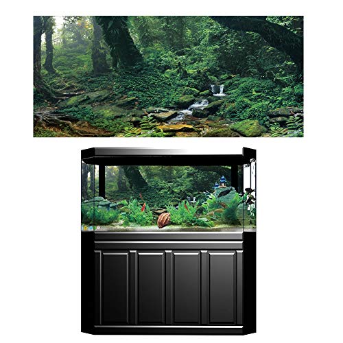 Akozon PVC-Kleber Riverway Green Woods Aquarium Hintergrund Poster Aufkleber Aquarium Dekoration PVC-Kleber Riverway (61 * 41CM) von Akozon