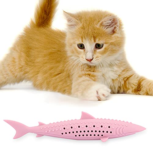 Akozon Silikon Haustier Katze Katzenminze Molaren Zähne Reinigung Simulation Fisch Form Training Interaktive Silikon Haustier Katze (PINK) von Akozon