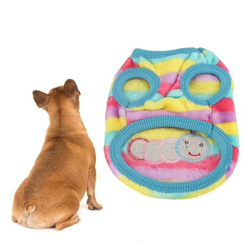 Atmungsaktive Warme Haustier Hund Katze Winter Pullover Mantel Jacke Kleidung Regenbogen Cartoon Muster Professionelles Zubehör für den Einsatz (XS) von Akozon