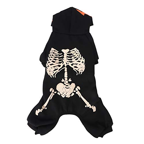 Halloween-Haustierkleidung, Hochwertiges Schwarzes Polyester-Haustierkostüm mit Leuchtendem Dinosaurier-Totenkopf-Design für Halloween – Mantelkleidung, Kleidung für Hunde und von Akozon