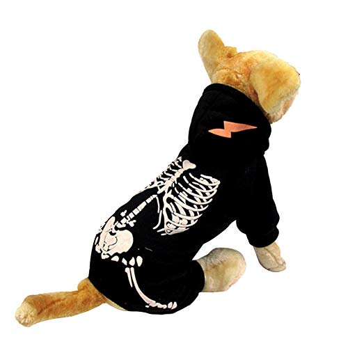 Halloween-Haustierkleidung, Hochwertiges Schwarzes Polyester-Haustierkostüm mit Leuchtendem Dinosaurier-Totenkopf-Design für Halloween – Mantelkleidung, Kleidung für Hunde und von Akozon