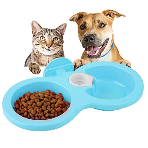 Haustier Katze Hund Welpen Doppel Schüssel Hängen Futter Wasser Feeder für Kiste Käfig Kleine Haustier Katze Hund (Blue) von Akozon