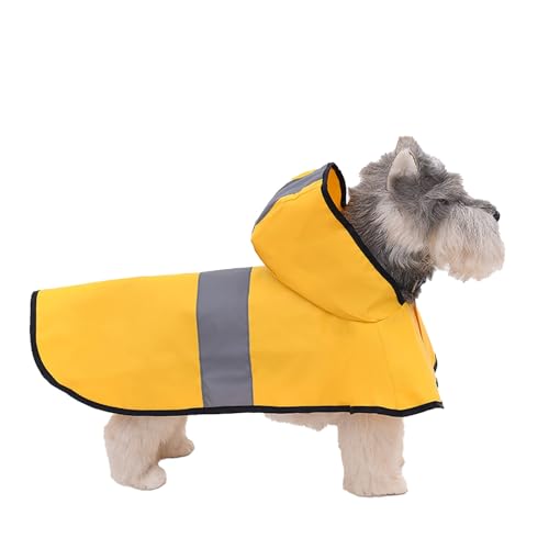 Hunde-Regenmantel mit Reflektierendem Streifen, Haustier-Regenjacke, Wasserdichter Poncho-Umhang mit Kapuze für Große Hunde, Gelb, L Hunde-Regenmantel mit (S) von Akozon